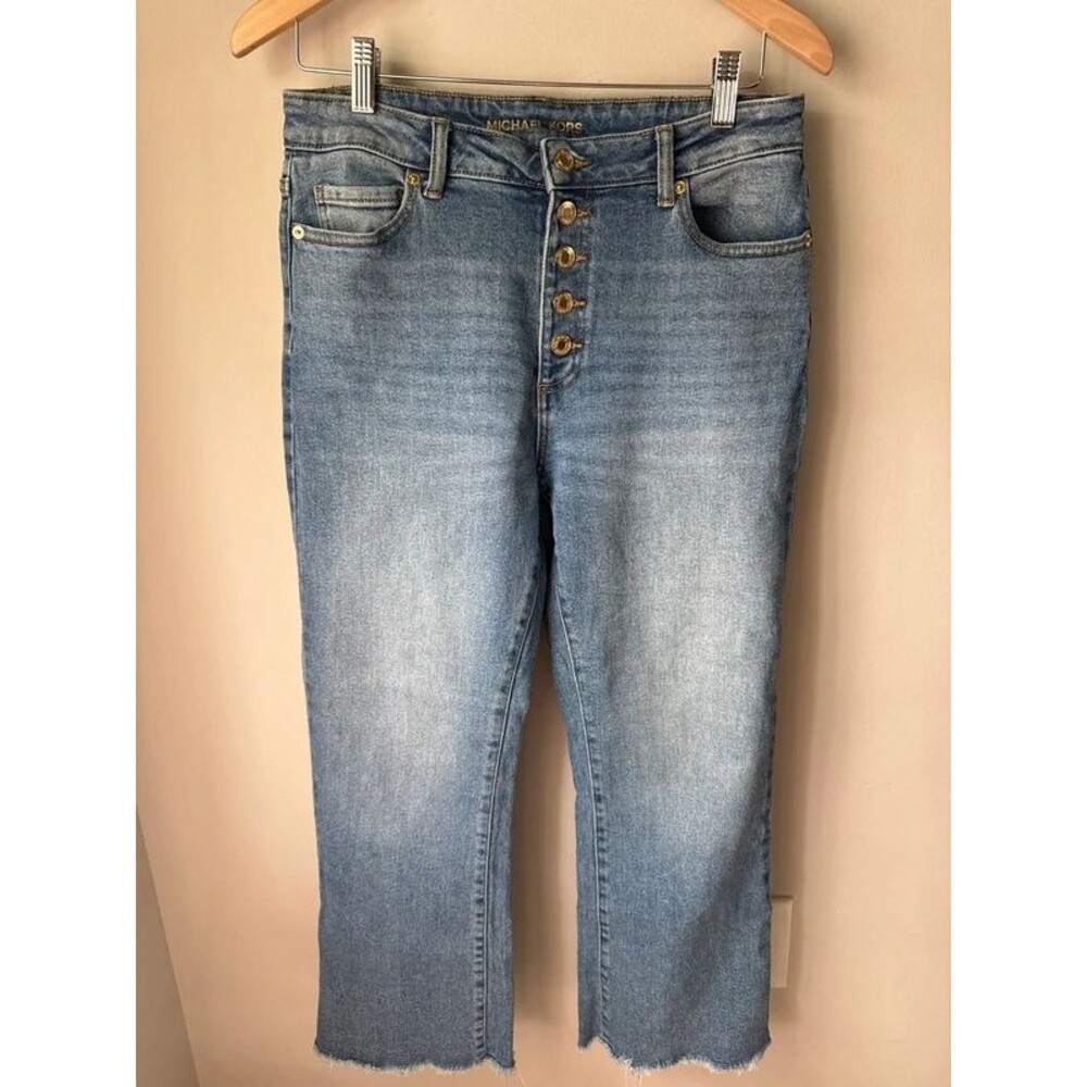 Michael Kors High Rise Cropped Jeans Size 8 Button Fly Raw Hem
